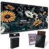 Board Game Mat TCG Playmat Plus 50 Pcs Card Sleeves, 24 x 14 inches Table Mats Games Mousepad with Zones Smooth Surface for MTG RPG CCG Trading Card Game Play Mats, Sunflower view 1