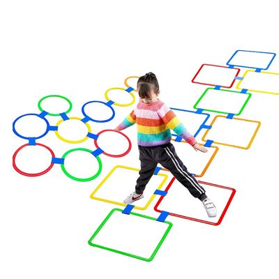 AMYESE Hopscotch Squares and Hopscotch Ring Games 11in/ 15in with 30 Connectors for Kids Balance Agility Training Obstacle Course, Indoor Outdoor Backyard Activity, Birthday Fun Play for Boys Girls
