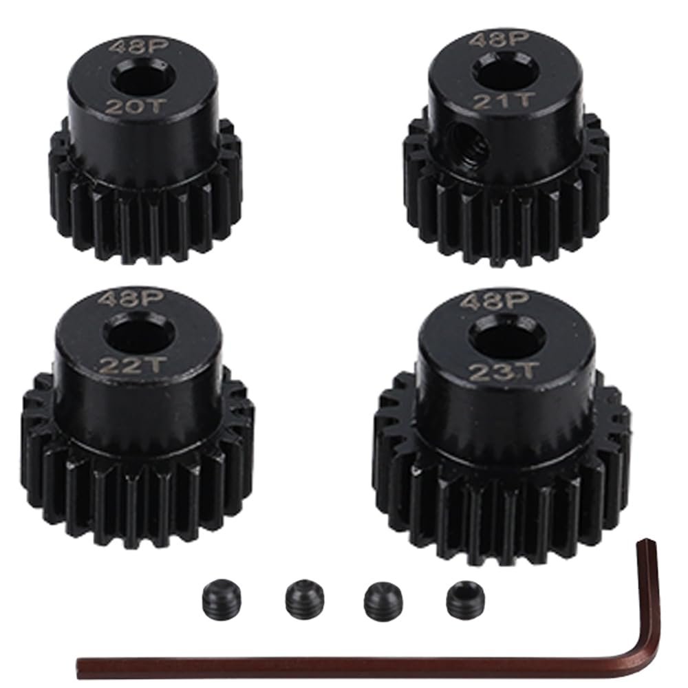 4pcs RC Motor Pinion Gear, 48DP 3.175mm 20T 21T 22T 23T Motor Pinion Gears Parts Set Kit for 1/10 RC Car Motor