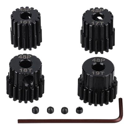 4pcs RC Motor Pinion Gear, 48DP 3.175mm 16T 17T 18T 19T Motor Pinion Gears Parts Set Kit for 1/10 RC Car Motor