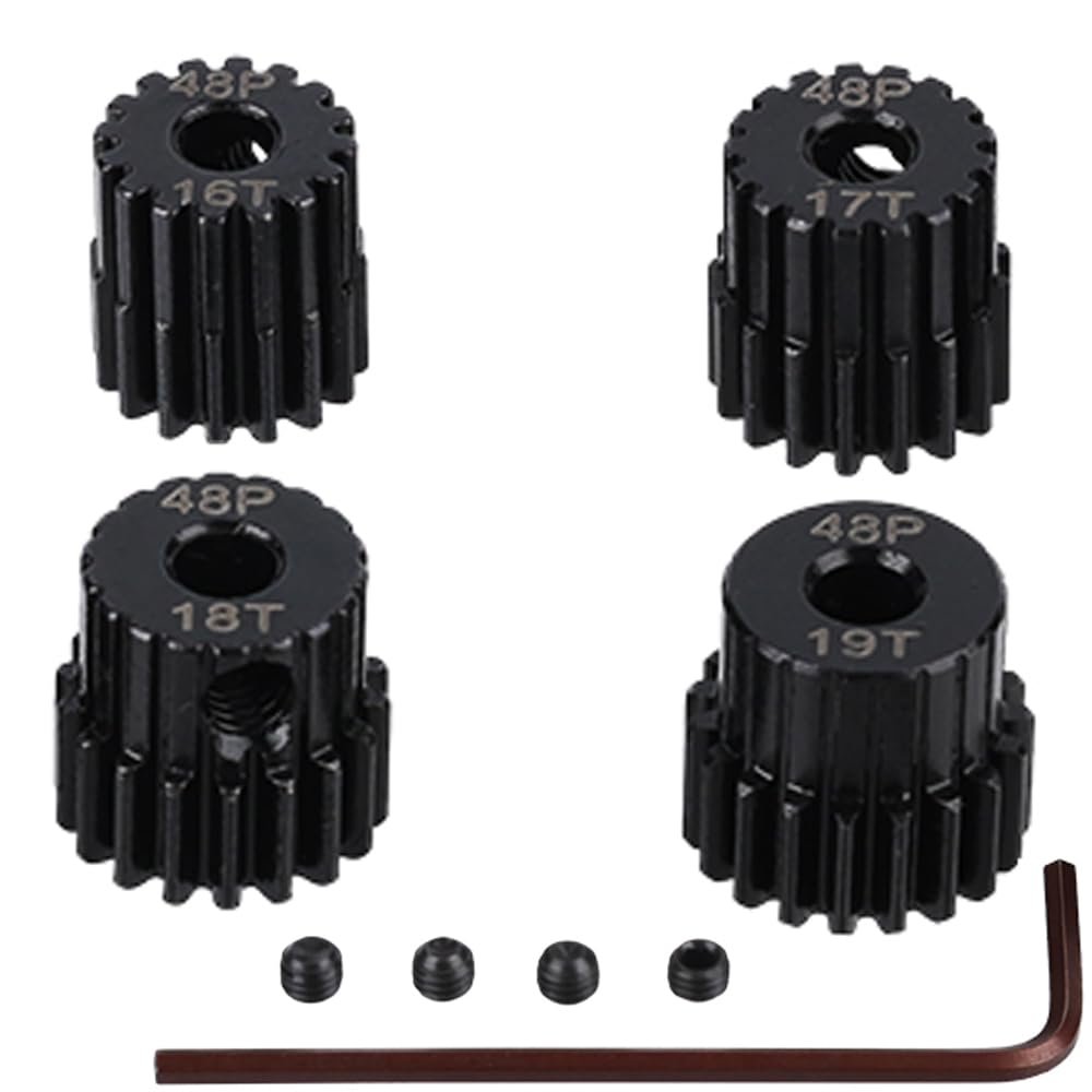 4pcs RC Motor Pinion Gear, 48DP 3.175mm 16T 17T 18T 19T Motor Pinion Gears Parts Set Kit for 1/10 RC Car Motor