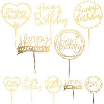 10pcs Birthday Cake Toppers Creative Acrylic Cupcake Picks for Heart Letters Dessert Decoration for Special Celebrations