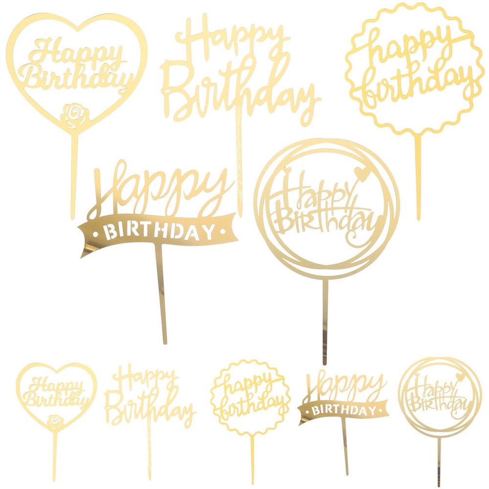 10pcs Birthday Cake Toppers Creative Acrylic Cupcake Picks for Heart Letters Dessert Decoration for Special Celebrations