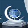 Fodalob Led Bedside Lamps - 3D Dynamic Round Sand Art Decorative Glass Hourglass Table Lamps - Iron White Frame + Blue Sandscape (Color : Remote Control Switch) view 3