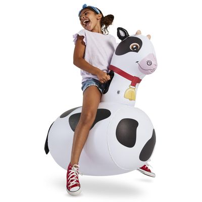 Hearthsong Hop N Go Inflatable Bouncy Cow Riding, Hopping Toys for Kids Ages 5+ - Ride On Bouncer Animal Hopper Jumping Toys for Outdoor Games