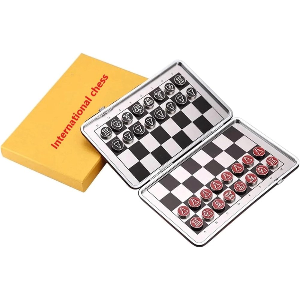 GAENZA New Portable Small Chess, Foldable Leather Chess Set with Chess Pieces, Travel Board Games for Kids and Adults Toys