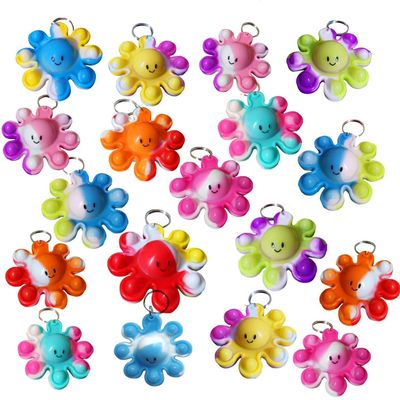 100 Packs Rainbow Students Gifts Bulk Colorful Octopus Mini Pop Backpack Keychains for Kindergarten Christmas Party Favors, Small Sensory Bubble Classroom Prize