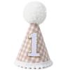 MAMUXI Gingham Style 1st Birthday Party Hat - Beige Gingham Hat for Dogs view 1