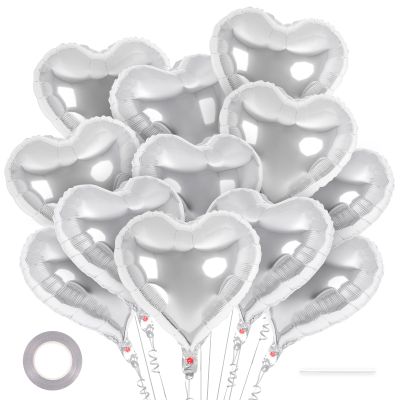 12 Pcs Sliver Heart Balloons,18 Inch Heart Shape Foil Balloons Love Balloon Valentine Balloon for Birthday Party Wedding Engagement Party Baby Shower Valentine Day Decorations (sliver)