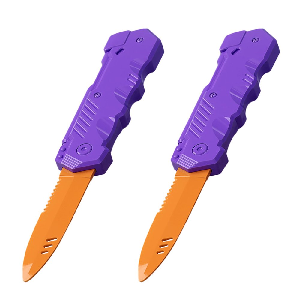 Lovisun Retractable Plastic Toy Knives - 2 Pack - Safe and Fun for Kids and Adults - Great for Halloween, Cosplay, Magic Tricks and More - Purple Handle Orange Blade