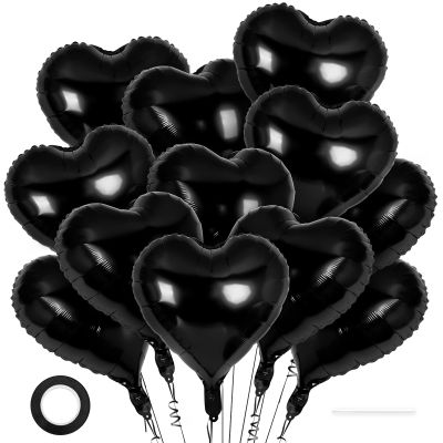 12 Pcs Black Heart Balloons,18 Inch Heart Foil Mylar Balloons,Black Birthday Decoration,Love Balloons Valentine Balloon for Birthday Party Wedding Baby Shower Valentine Day Decorations (black)