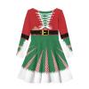 PinUp Angel Green Red Christmas Print Girl Long Sleeve Comfortable Casual Dresses Kids Clothes Size 3-16 Years for Christmas Costume Party view 3