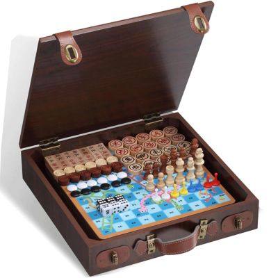 GAENZA New Portable Travel Chess, Backgammon, Chinese Chess, Checkers, Multi-Function Chess Set, Storage Box with Handle Toys