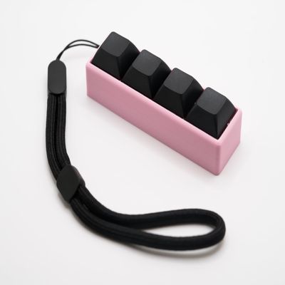Four-Button Clicky Mechanical Switch Fidget Toy | Stim Toy, Stress Relief, ADHD (Pink Base, Black Keycaps)