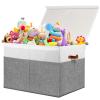 Gowee Large Toy Storage Box with Lid, Sturdy Toys Storage Chest Bin Organizer Basket with Dividers for Kids, Boys, Girls, Nursery, Closet, Bedroom, Playroom 26"x17" x17" (Grey and White) view 1