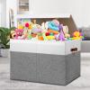 Gowee Large Toy Storage Box with Lid, Sturdy Toys Storage Chest Bin Organizer Basket with Dividers for Kids, Boys, Girls, Nursery, Closet, Bedroom, Playroom 26"x17" x17" (Grey and White) view 2
