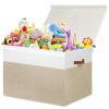 Gowee Large Toy Storage Box with Lid, Sturdy Toys Storage Chest Bin Organizer Basket with Dividers for Kids, Boys, Girls, Nursery, Closet, Bedroom, Playroom 26"x17" x17" (Beige and White) view 1