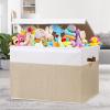 Gowee Large Toy Storage Box with Lid, Sturdy Toys Storage Chest Bin Organizer Basket with Dividers for Kids, Boys, Girls, Nursery, Closet, Bedroom, Playroom 26"x17" x17" (Beige and White) view 2