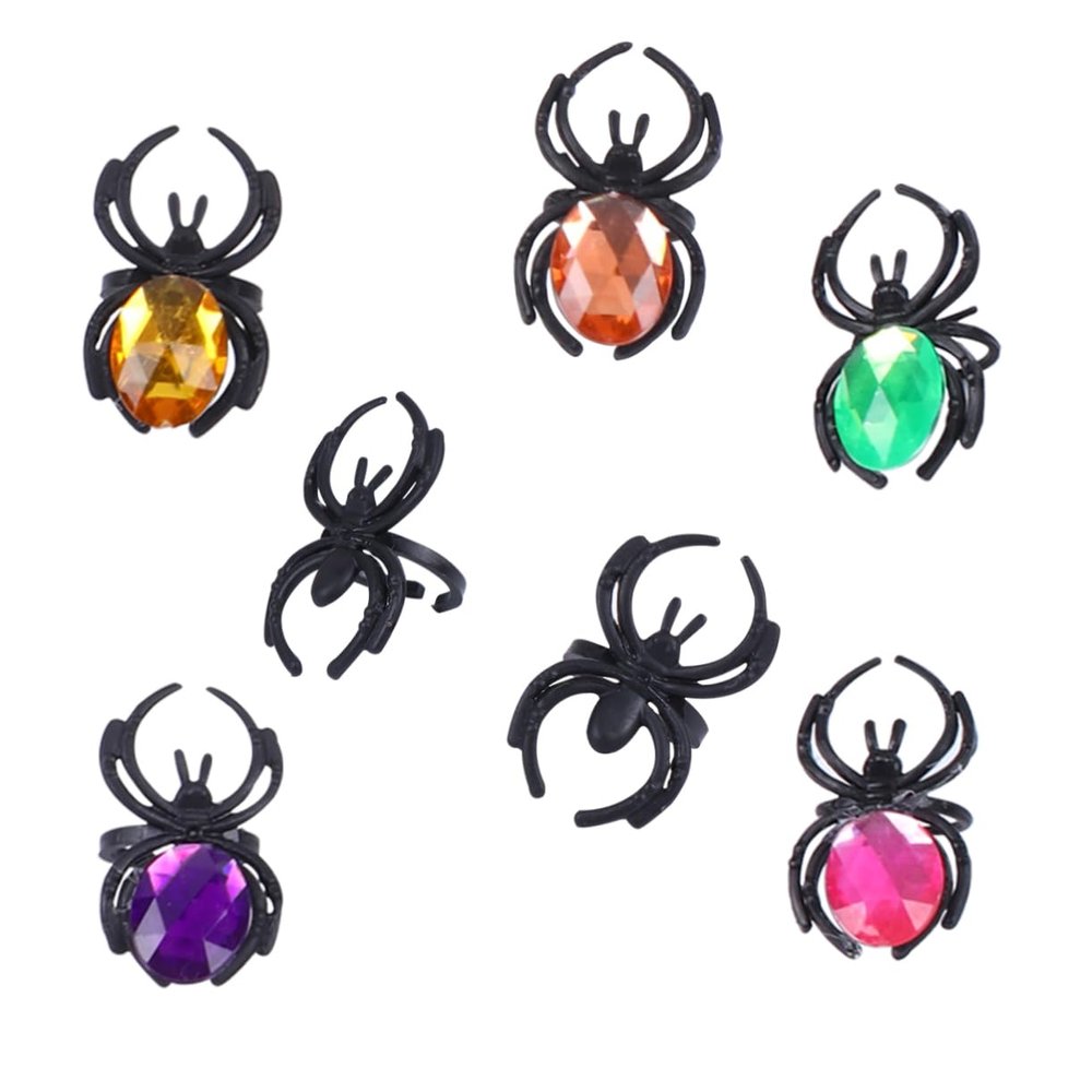 SAFIGLE 1set Halloween Spider Rings of Plastic Diamond Rings for Party Favors Halloween Decorations and Accessories