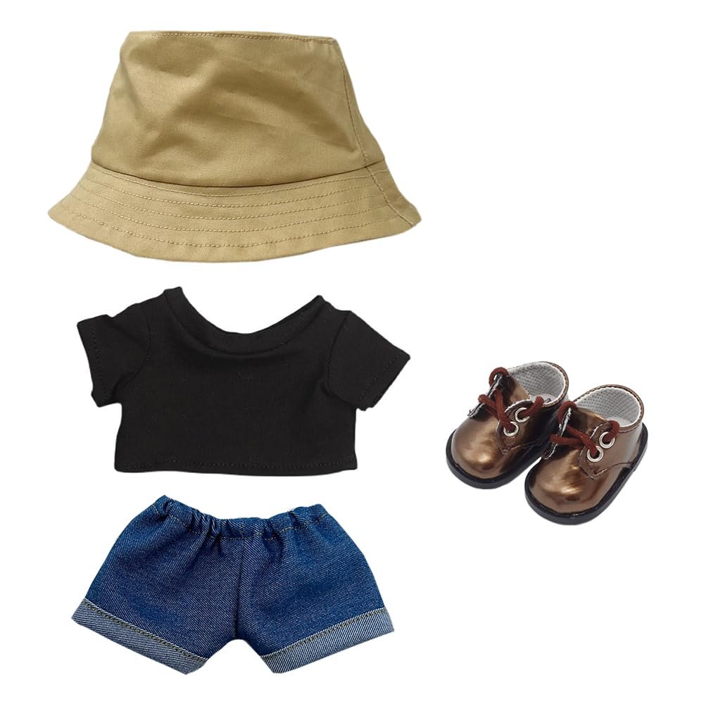 niannyyhouse 10cm 15cm 20cm Doll Clothes Hat T-Shirts Jeans Leather Shoes Fisherman's Hat Set Stuffed Plush Toy Accessories (a7, 20cm)