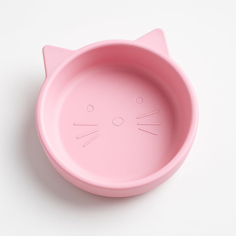 Spoondrift 100% Food Grade Silicone Slip-Proof Suction Cat Shaped Bowl for Toddler Mealtime | Non-Toxic | Easy to Clean | Choose from 3 Colors (Pink Cosmos)