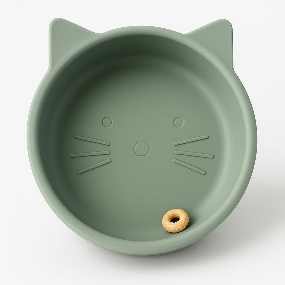 Spoondrift 100% Food Grade Silicone Slip-Proof Suction Cat Shaped Bowl for Toddler Mealtime | Non-Toxic | Easy to Clean | Choose from 3 Colors (Sage)