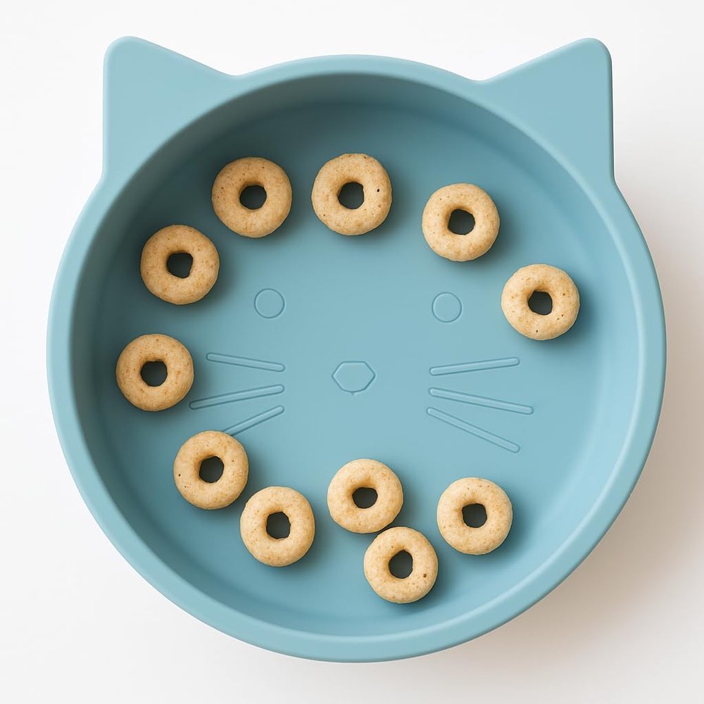 Spoondrift 100% Food Grade Silicone Slip-Proof Suction Cat Shaped Bowl for Toddler Mealtime | Non-Toxic | Easy to Clean | Choose from 3 Colors (Blue)