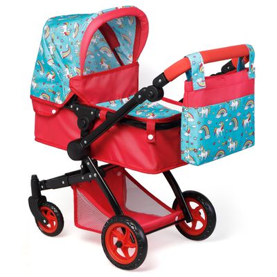 New - Fash n kolor Baby Doll Stroller, Foldable Pram for Baby Doll - Cute Unicorn Design Doll Toy Stroller with Swiveling Wheel, Adjustable Handle, Gift for Kids - 2023 Limited Edition