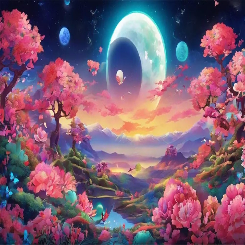 5D Flower Moon Diamond Painting Kits for Adults, Full Drill Diamond Art Kits, Fall Wall Decor Paint by Numbers Embroidery Kit, DIY Diamond Arts and Crafts Painting for Gift Room Decor(40x80in)-S24