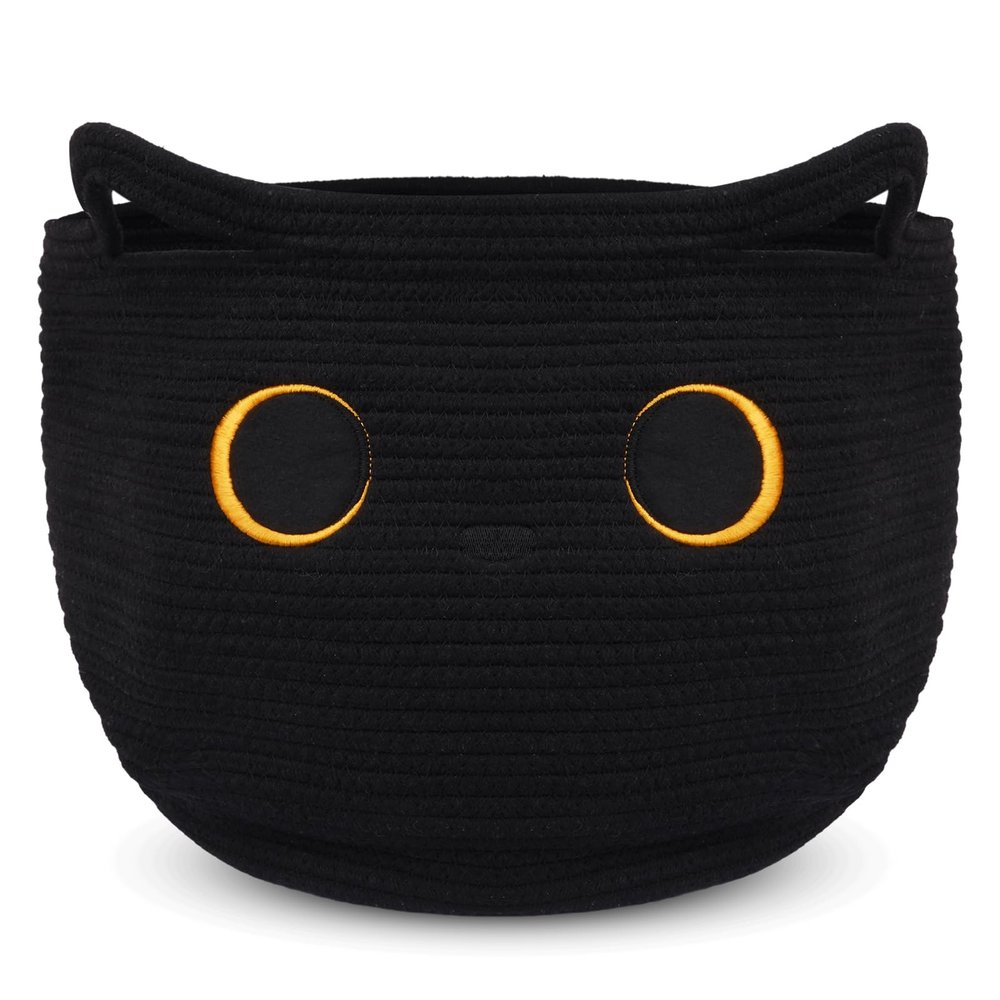 Hkojewp Cute Black Cat Round Basket - Cotton Rope Baskets Large Baby Laundry Blasket for Nursery, Woven Blanket Basket Hamper With Handle Toy Storage Basket for Gifts, Baby Shower 14 12 inchs 30.5L