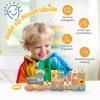Costzon Wooden Train Set, 3-Section Towable Toys With Stackable Building Block, Cute Animal Patterns & Hook Connection Design for Baby Toddler Early Learning Education view 2