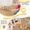 Costzon Wooden Train Set, 3-Section Towable Toys With Stackable Building Block, Cute Animal Patterns & Hook Connection Design for Baby Toddler Early Learning Education view 3