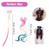 7 Pieces Hair Clips for Girls, Bow Curly Hair Extensions for Kids, Straight Little Girl Hair Clips Accessories for Ponytails Princess Dress-Up view 2