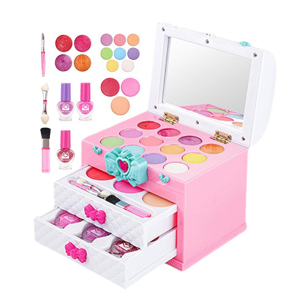 awakenttKids Makeup Kit, Washable Real Girl Makeup Kit Little Princess Girls Toys, with Cosmetic Case, Portable Dress-Up Make up Set for 3-12 Year Old Kids Toddler Girl Toys Christmas & Birthday Gift
