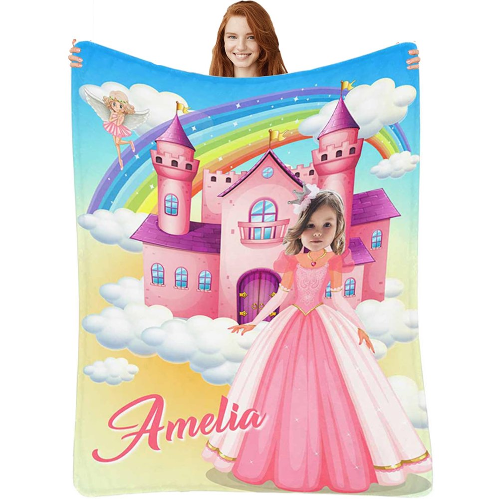 Artsadd Personalized Blankets for Kids Custom Princess Blanket for Baby Girls, Customized Blanket with Name & Photo for Toddler Newborn, Fleece Throw Blanket Birthday Baby Shower 60"x80"