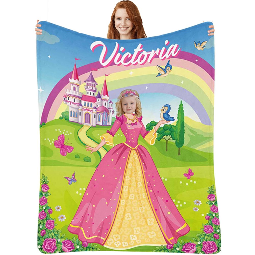 Artsadd Personalized Blankets for Kids Custom Princess Blanket for Baby Girls, Customized Blanket with Name & Photo for Toddler Newborn, Fleece Throw Blanket Birthday Baby Shower 40"x50"
