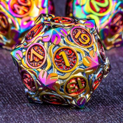 KERWELLSI Metal DND Dice Set D&D, 7Pcs Nature Vines Leaf Role Playing Dice with Gift Box, Rainbow Red Dungeons Dragons D and D Game Dice D20 D12 D10 D8 D6 D4