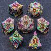 KERWELLSI Metal DND Dice Set D&D, 7Pcs Nature Vines Leaf Role Playing Dice with Gift Box, Rainbow Red Dungeons Dragons D and D Game Dice D20 D12 D10 D8 D6 D4 view 2