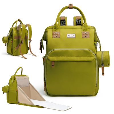AIITA Diaper Bag Backpack, Multifunction Diaper Bag with Changing Station, Stylish Baby Bags, Large Unisex Diaper Backpack for Mom and Dad, Baby Registry Search, Portable Changing Pad Yellow Green
