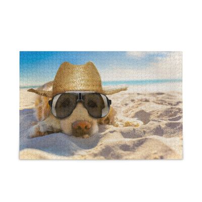 Golden Retriever Dog Beach Jigsaw Puzzle 1000 Pieces Summer Vacation DIY Wall Art Intellectual Decompressing Educational Fun Game for Adults Teens