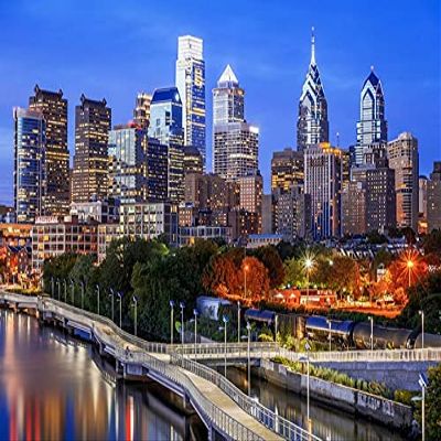 Jigsaw Puzzles 500 Pieces for Adults Beginners Philadelphia Pennsylvania Illuminated Skyline Classic Puzzle DIY Kit Wooden Toy Unique Gift Home Decor