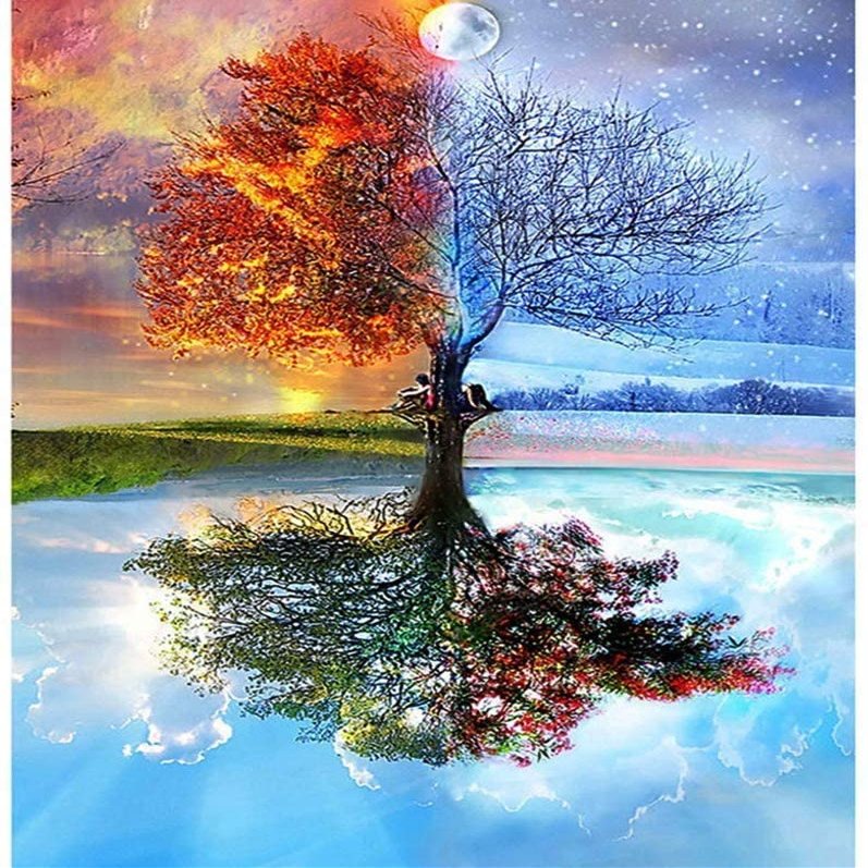 1000 Piece Jigsaw Puzzle Spring, Summer, Autumn, Winter, Four Seasons Trees Large Puzzles Educational Game Puzzle for Adults Plant Wooden Puzzles Props Children's Gift Decompression Toy