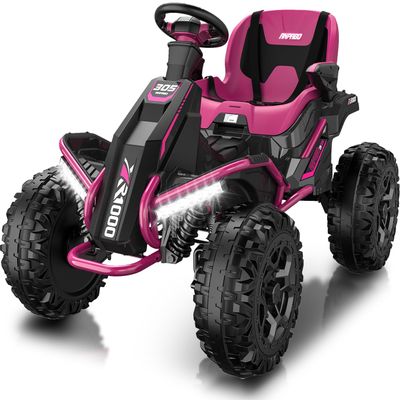ANPABO 24V 4x4 Ride On Toys for Big Kids Aged 3-12 Rose Red-4x200W Motors, 5MPH, Wide Adjustable Seat, Parent Remote, Metal Frame, Shock Absorber, for Off-Road Ride
