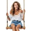 PELLOR Hanging Wooden Swing, Tree Swings for Adults/Kids with 440lbs Load, Curved Swings Seat 22.8"x 9.8"x 0.6", Adjustable Rope Plus Size Tree Swing Set for Indoor and Outdoor view 1