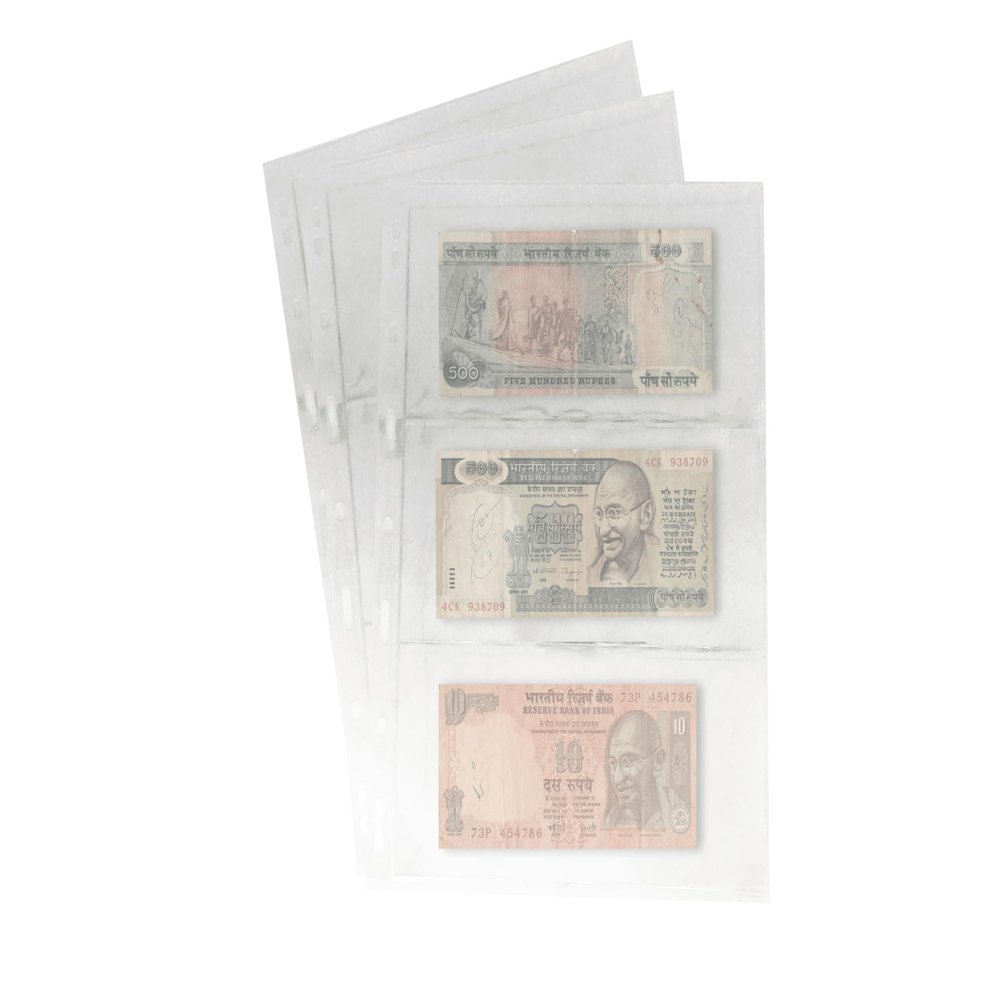 PCCB MINGT 10Pcs Standard 9-Hole Transparent Single-Sided Album Inner Sheets Card Stamp Banknote Collection Album Inserts Pages For Coin Collecting And Supplies (3 Pockets)