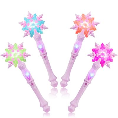 EnrichFun Light Up Frozen Snowflake Wand with Sound, Motion Sensitive Magic Princess Toys for Kids Girls Party Favors 4 Pieces, (Pink)