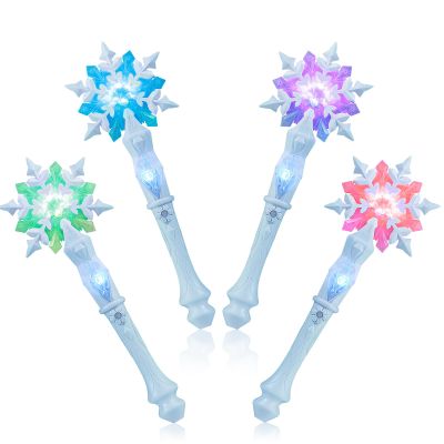 EnrichFun Light Up Frozen Snowflake Wand with Sound, Motion Sensitive Magic Princess Toys for Kids Girls Party Favors 4 Pieces, (Blue)