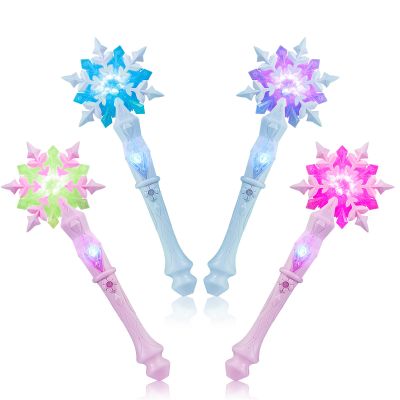 EnrichFun Light Up Frozen Snowflake Wand with Sound, Motion Sensitive Magic Princess Toys for Kids Girls Party Favors 4 Pieces, (Mixed)