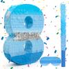 Birchio Number 8 Pinata Bundle with a Blindfold and Bat(16.2 x 11.6 x 4 Inches), Perfect for Boys and Girls Birthday Party Supplies, Blue Theme Birthday Decoration view 1
