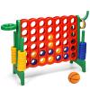 DORTALA Jumbo 4-to-Score Giant Game Set, Plastic Giant 4-in-A-Row w/Basketball Hoop, 42 Jumbo Rings, Release Slider, Ring Toss, 2.5Ft Indoor Outdoor Game Set for Kids & Adults (Red) view 1